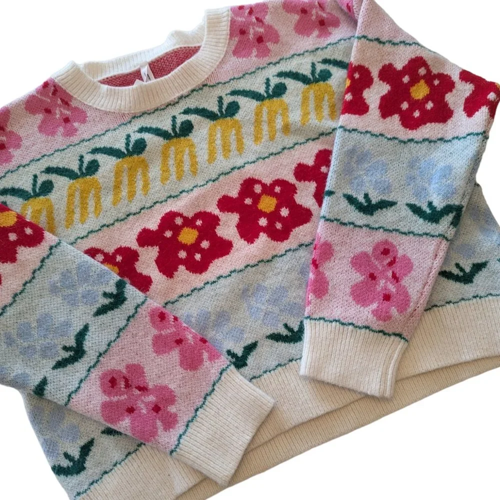 Dreamers by Debut Cropped Style Multi Colour Patterned Sweater - Picture 6 of 13